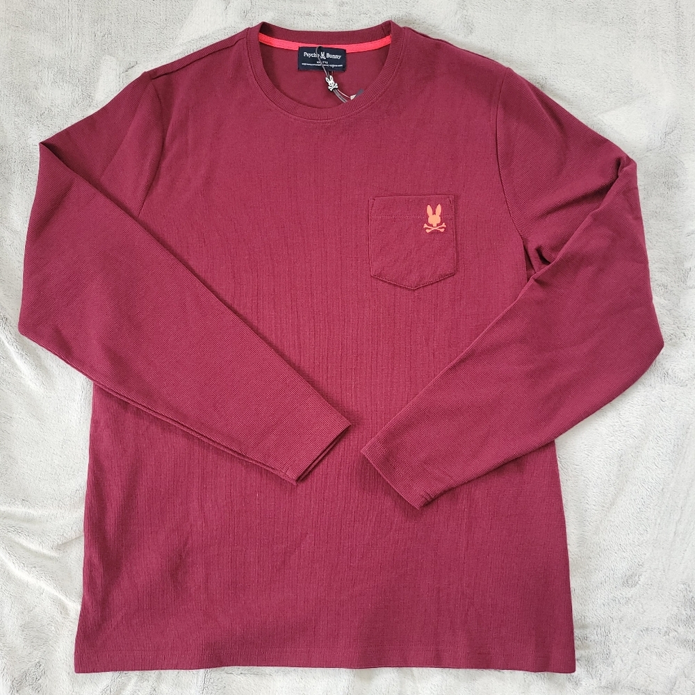 Psycho Bunny Mens XXL Vail Waffle Lounge Long Sleeve Shirt Thermal Crimson NEW